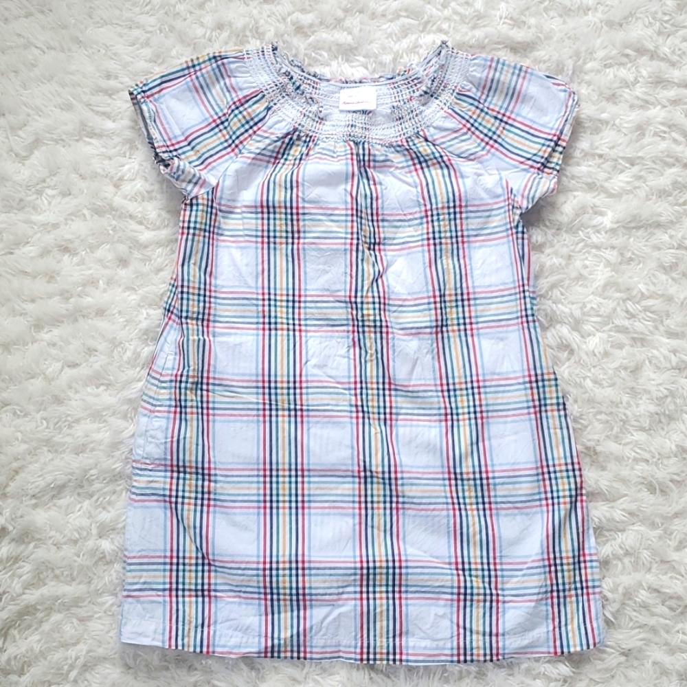 Hanna Andersson Size 6-7 120cm Plaid Print Dress Yellow Red White Blue EUC